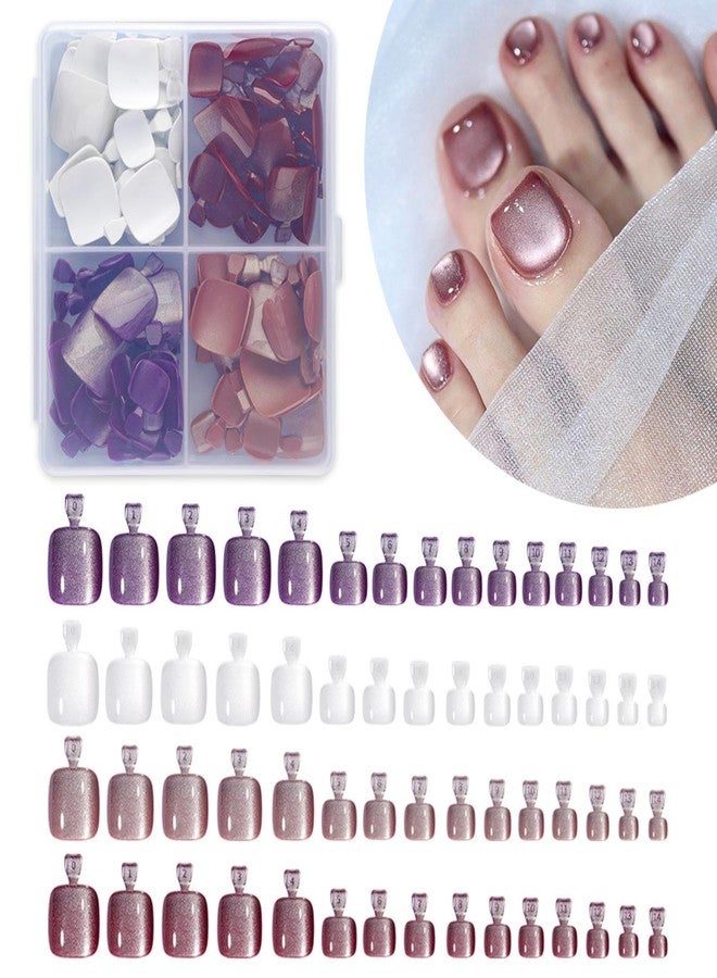 Maigitur 4in1 Maigitur 120Pcs Cat Eye Press on Toes Nails Square Fake Toenails Purple Wine Red Brown White Cat Eye False Toenails… - Image 1